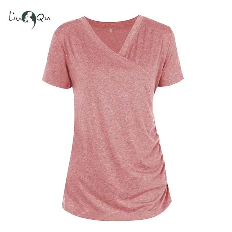 

Women's Maternity Nursing Top Pregnant Breastfeeding Tee Shirt Layering V Neck Short Sleeve Maternity Clothes Pregnancy Shirt