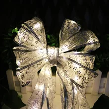 DIY кружевной бант, светодиодная лента для рождественской елки, декор из ткани, 40 светодиодов, вечерние, Подарочная коробка, сказочные ночники IQ