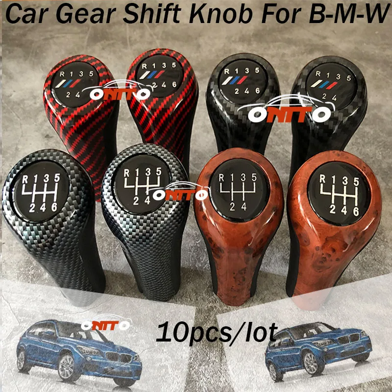 10pcs/lot Carbon /Wood Car Gear Shift Knob 5/6 Speed for bmw F10 F20