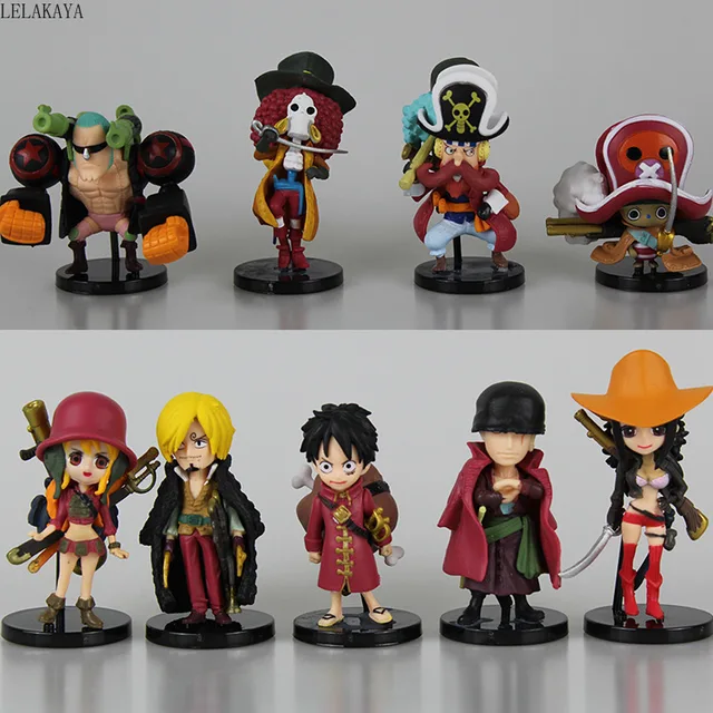 Cheap 9pcs/set Cartoon Mini Sanji Zoro Nami Doflamingo Trafalgar Law Red Pirate Q Ver Anime One Piece Action Figure Cute Brinquedos