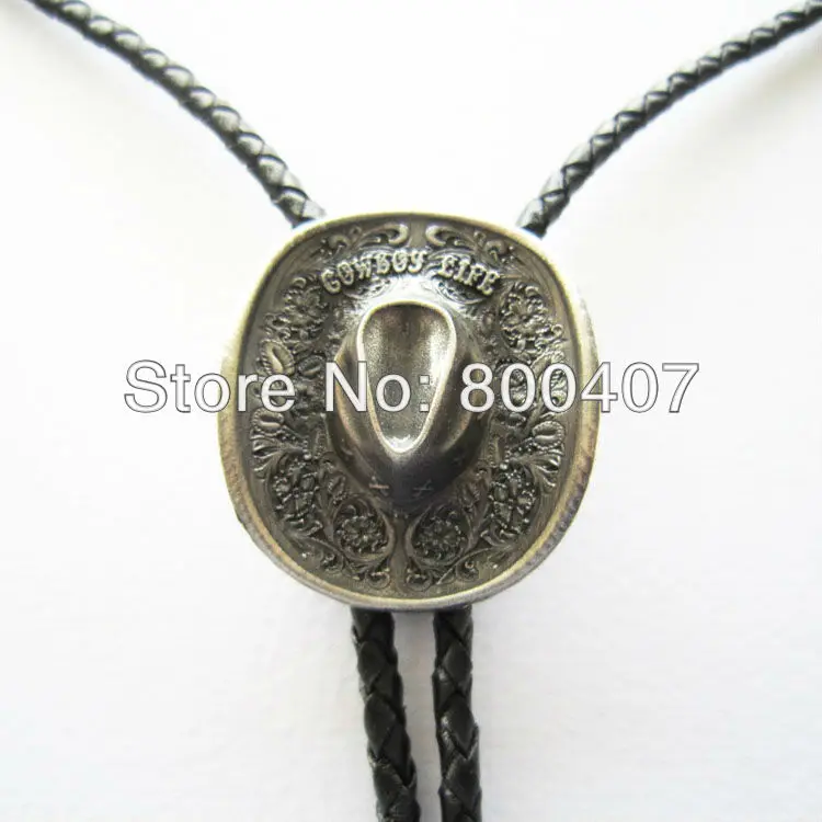 

Retail New Vintage Silver Plated Western Cowboy Boots Cap Wedding Bolo Tie Leather Necklace In Stock Free Shipping