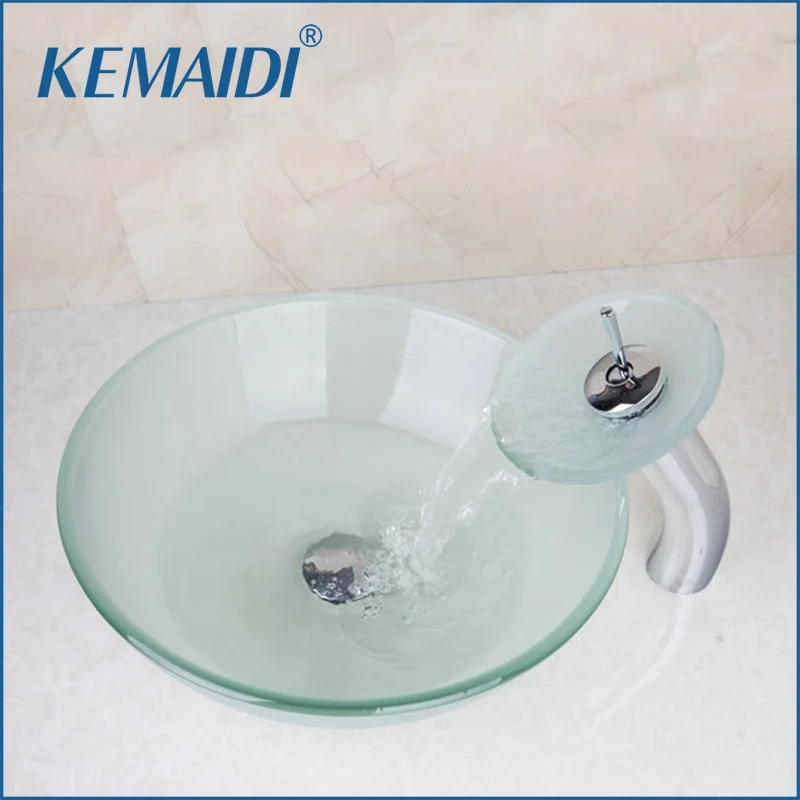 KEMAIDI круглая матовая раковина из закаленного стекла с латунным смесителем|glass
