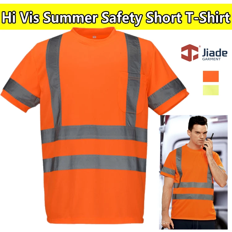 Hi Vis Orange Summer Short Sleeve Safety Reflective T shirt Work T