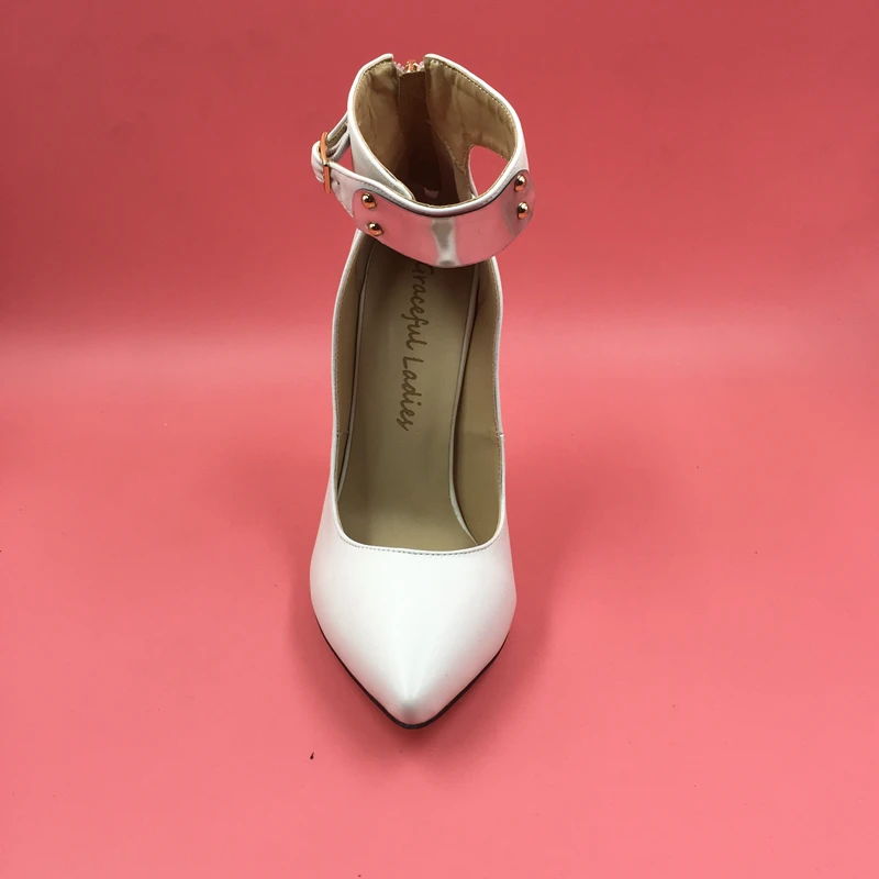 Blanco Tamaño Punta De Delgada 34 Mujeres Mujer Zapatos Correa Bombas Altos Gran Suave Estilo Tobillo Las Primavera Los Cuero Tacones RqrSR7w