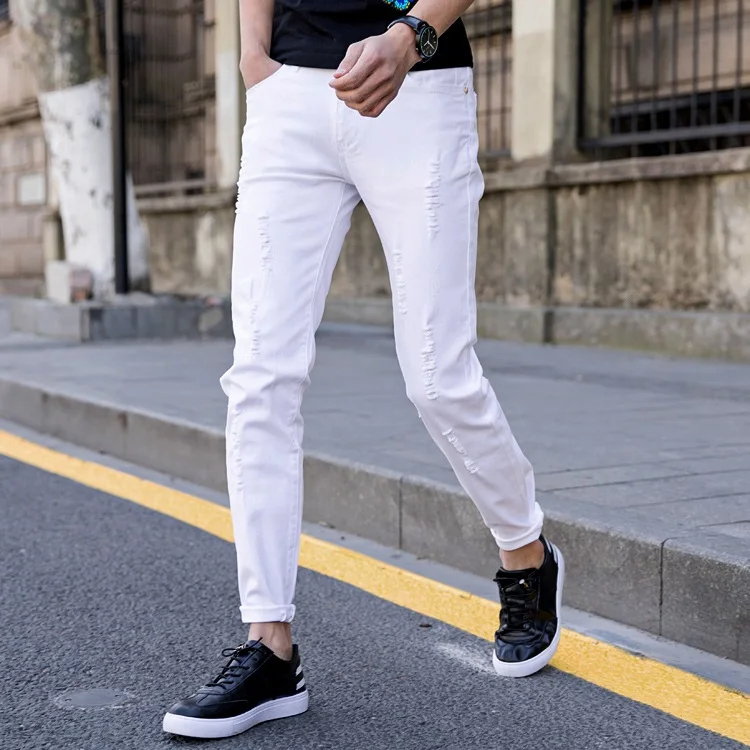 Модные дизайнерские Брендовые мужские джинсы джинсовые брюки, хлопок мужские тонкие джинсы белые повседневные брюки