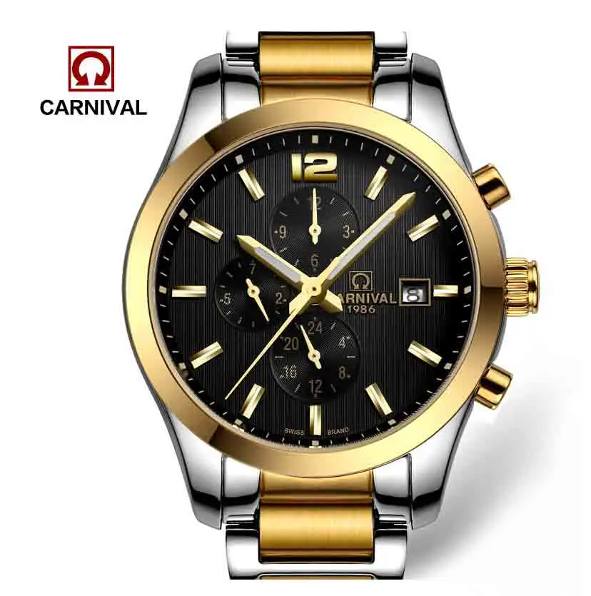 Carnival Watches Automatic Mechanical Watch Gold-Plated and Stainless Steel Two-Tone Male Watch Sports Dive Watches Four colors