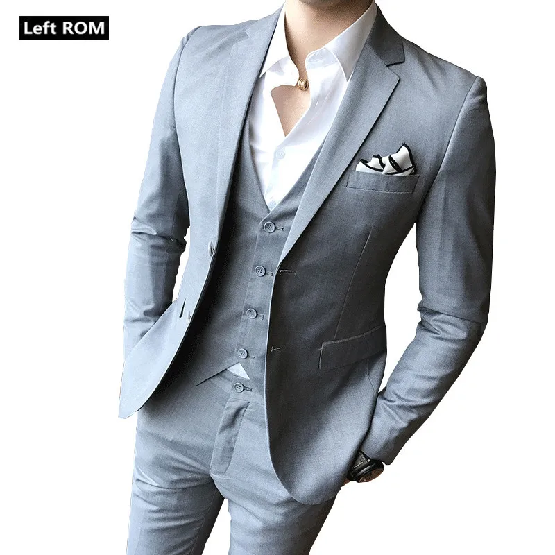 ( Jacket + Vest + Pants ) Mens Fashion Boutique Solid Color Groom Wedding Dress Formal Suits / Mens Formal Business Suit 3 Piece