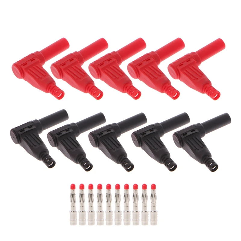 

10 Pcs Red Black 4mm Male Angle Wire Type Insulation DIY Banana Plug Connector