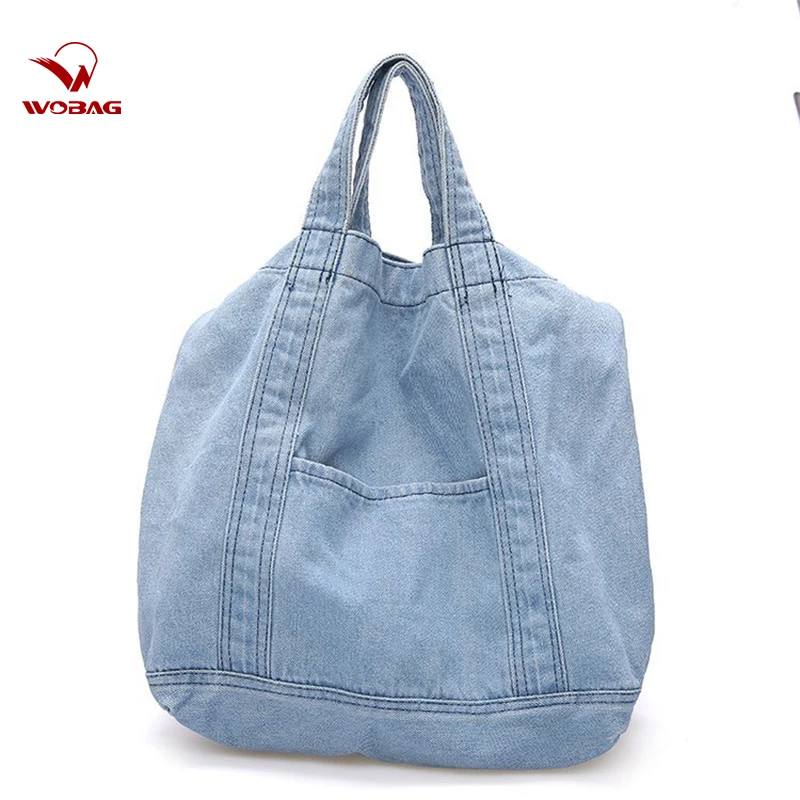 

2019 New Large Capacity Washable Denim Bag Women Shopping Messenger Bag Simple Casual Solid Color Stitching Shoulder Bag