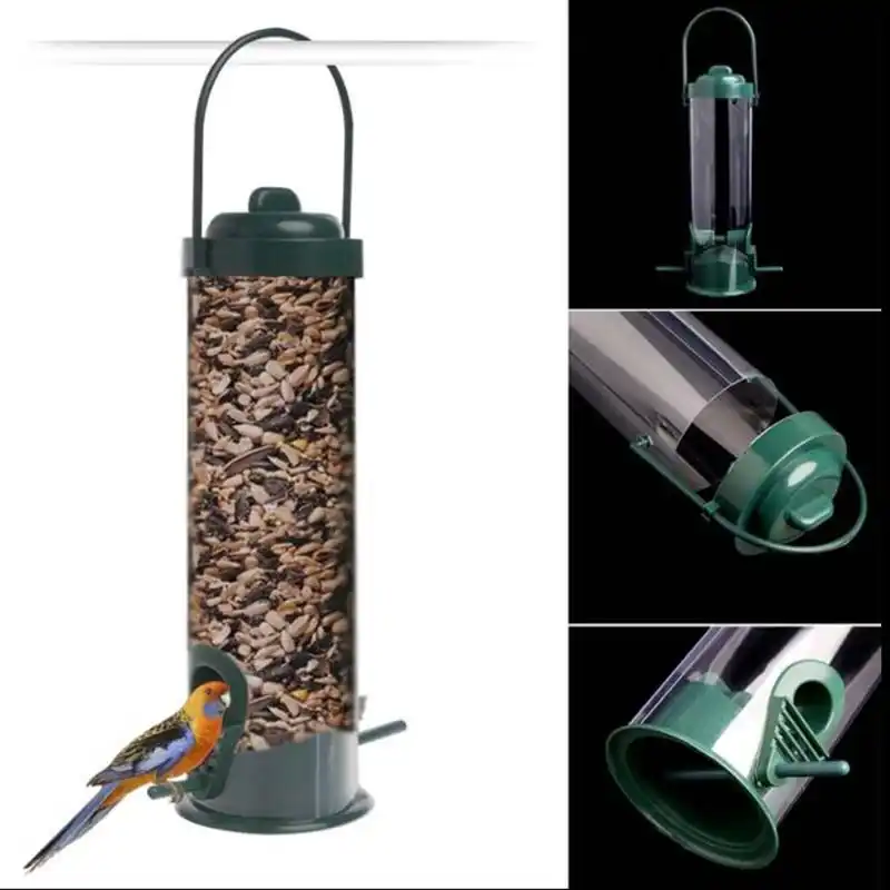 Hanging Wild Parrot Bird Feeder Seed Container Garden Outside