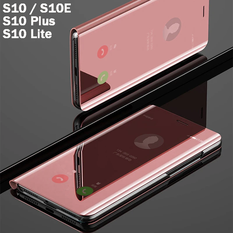 

Flip Smart Mirror Phone Cover,case,For Samsung galaxy S10 Plus S 10 S10Plus lite S10Lite S10E Clear View Rose Gold Back Cases