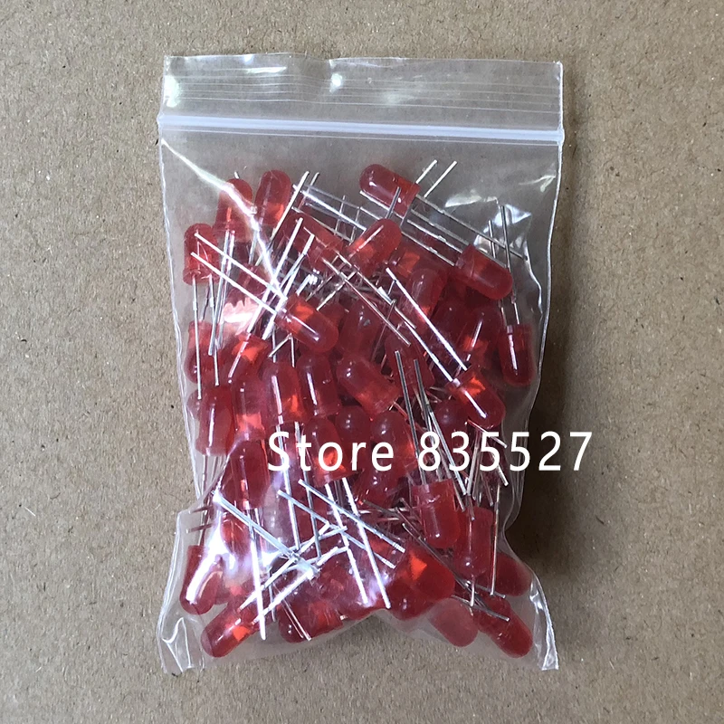 

100pcs/lot F5 5MM Round LED in the color DIP Red Turn Red LED light emitting diode For DIY Lights lamp beads