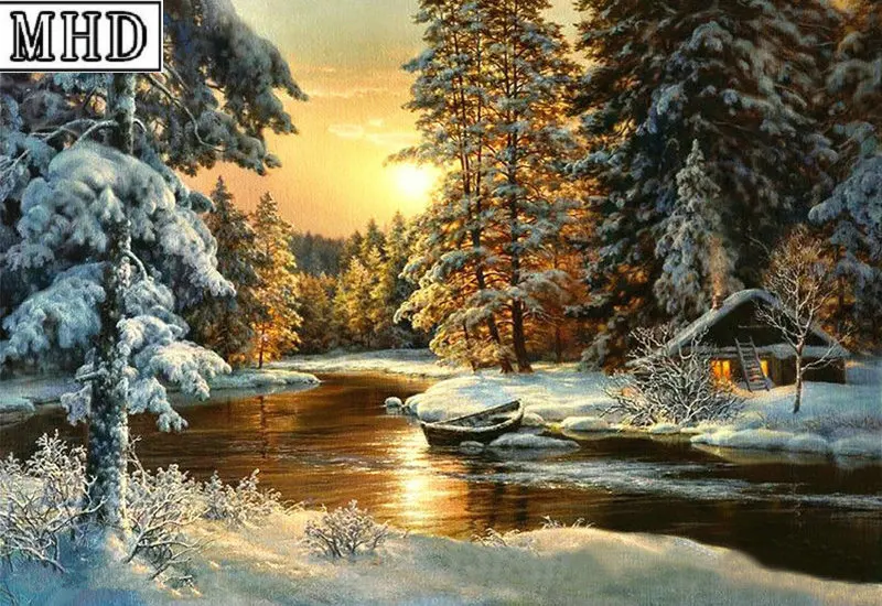 

New Arrival Sale 5D DIY Diamond Painting Winter Landscape Snow Tree Square Full Drill Picture 50x65cm 3D Diamond Mosaic Home