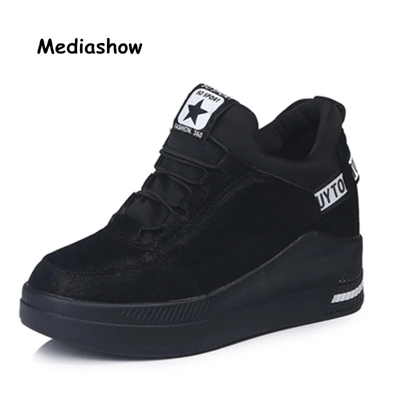 

New 2018 Women Platform Wedge Sneakers Breathable Suede High Heel Autumn Casual Shoes Height Increasing Woman Outdoor Shoes
