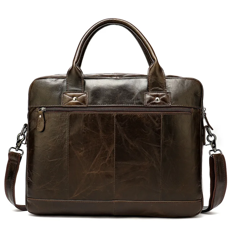 PNDME vintage First layer cowhide Men's briefcase genuine leather 14 inch business laptop bag shoulder bag Crossbody Bags office