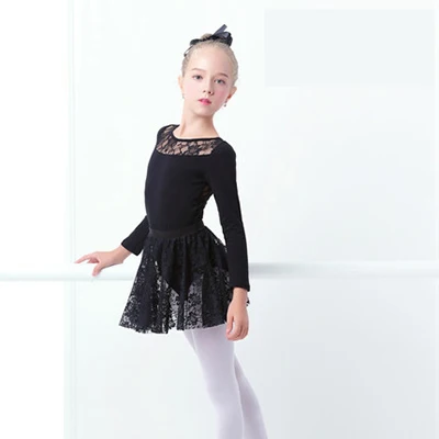 Балетное платье для девочек, гимнастические купальники, кружевные юбки, трико с длинными рукавами, гимнастический купальник для малышей, для танцев - Цвет: Black Long Sleeve