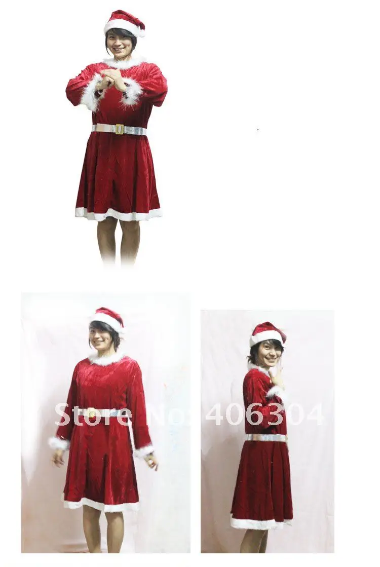Взрослый женский плюш рождественское платье шляпа юбка набор костюм Санта Клауса