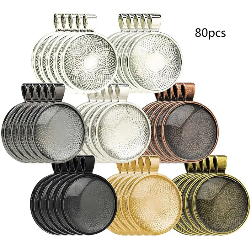 

40Pcs DIY Pendant Trays 8 Colors with Round Bezels Setting Photo Jewelry Making