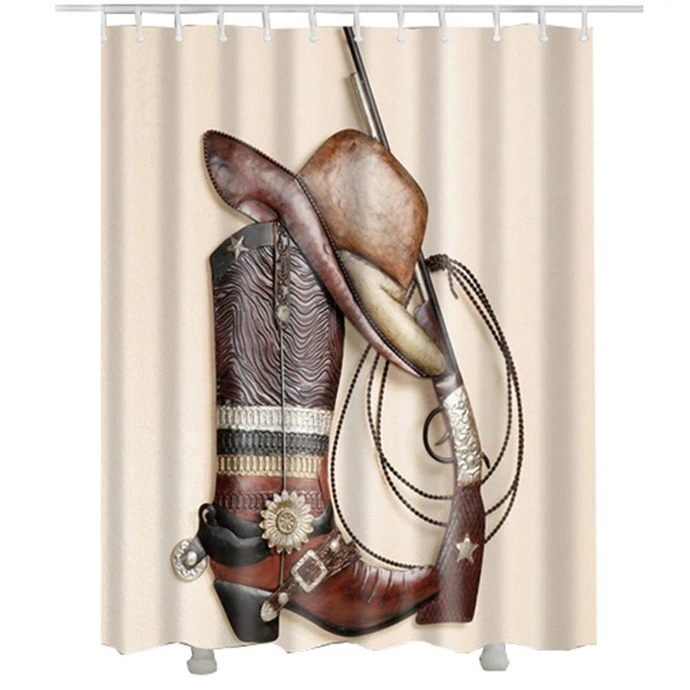 rope Short boots gun hat shower curtain American western world the cowboy equipment shower