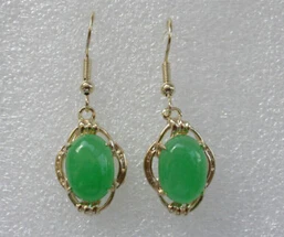 

hj 00602 natural green jade drip dangle earrings