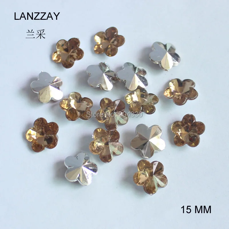 

Free Shipping LANZZAY 200pcs Light Coffee 15mm Blossom Culet Rhinestone Acrylic Diamond Loose Gems Ponited Back DIY Crafts