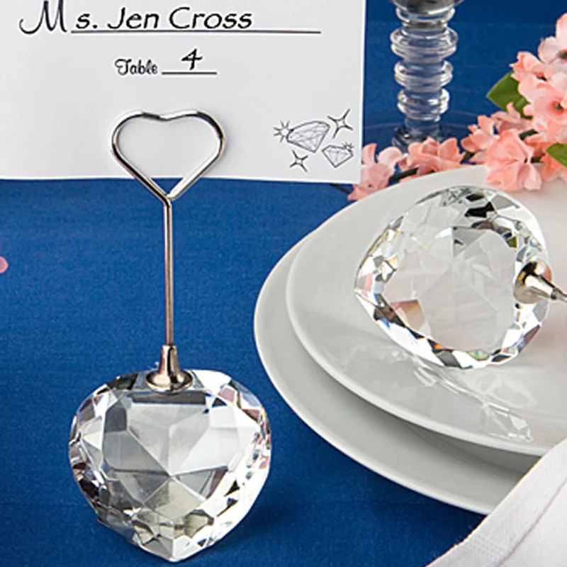 100pcs/lot Crystal Heart Design Place card holder Wedding Table Numbers
