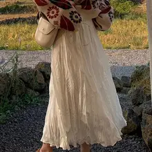 Весна новое поступление эластичный пояс длинный подол винтажная плиссированная юбка фея длинная юбка 3 Цвета