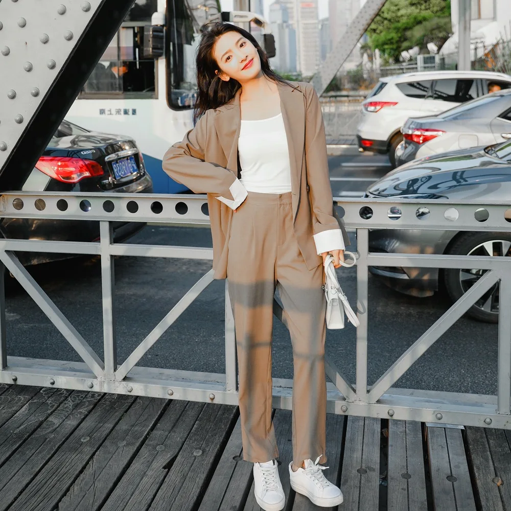 Set female 2019 autumn new casual fashion suit jacket elegant temperament trousers wild solid two-piece suit