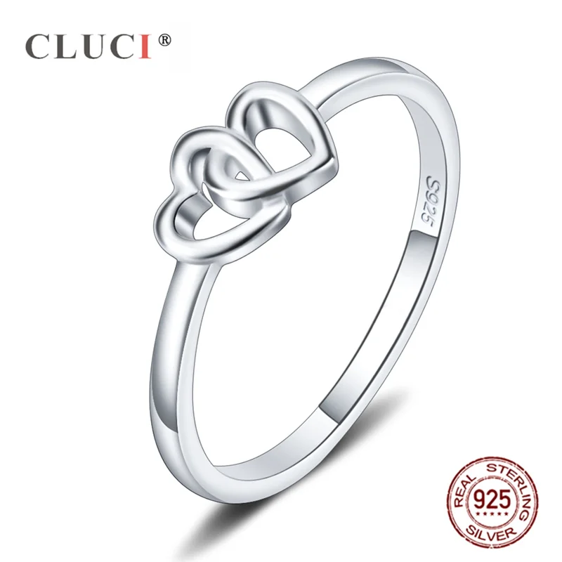 

CLUCI Soild 925 sterling Silver Love Heart Ring Brands New Jewelry Double Hearts Silver 925 Fashion Rings for Women Engagement
