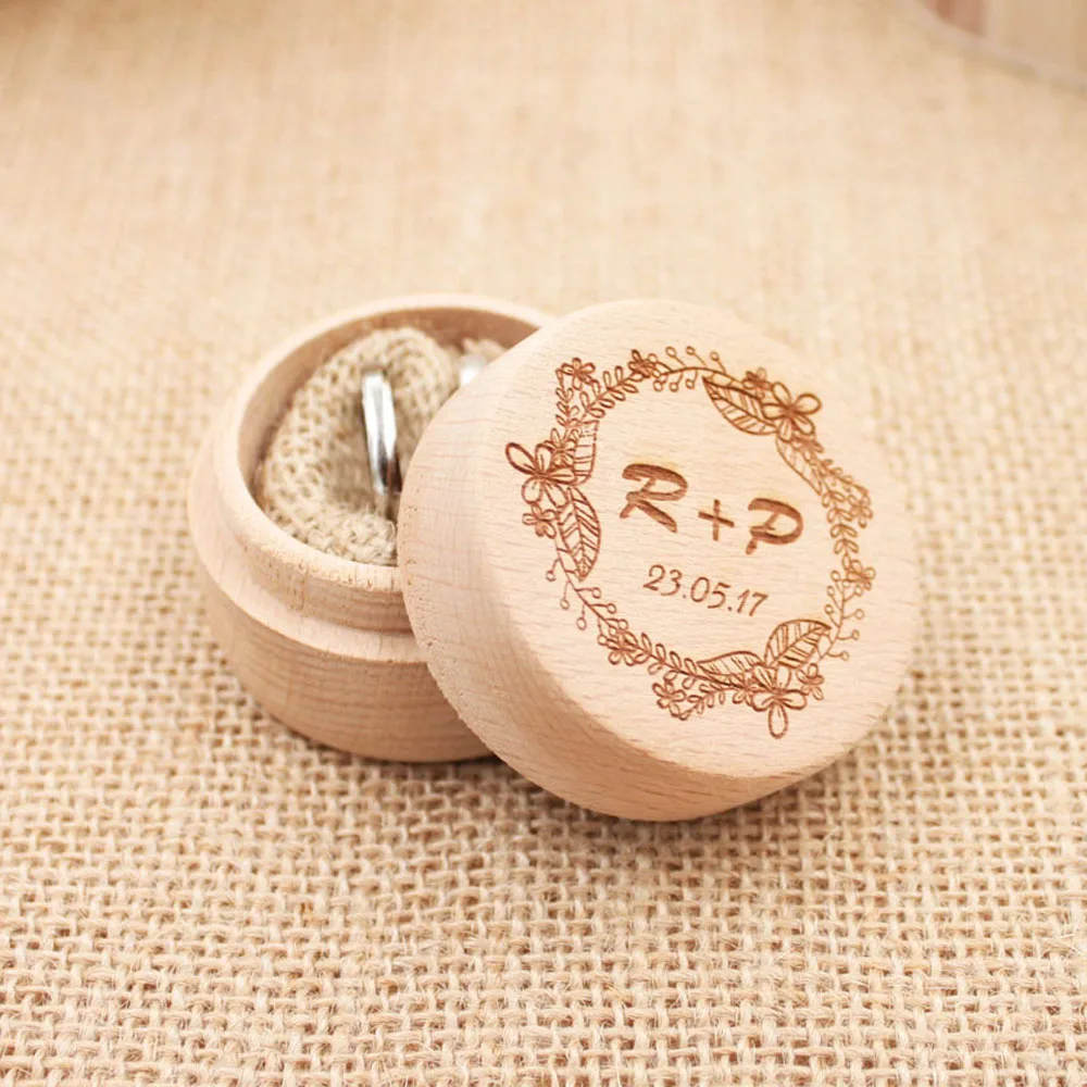 Personalized Gift Rustic Wedding Ring Bearer Box Custom Your Names and Date Engrave Wood Wedding Ring Box