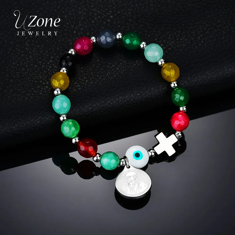 UZone San Benito Evil Eye Cross Браслет для женщин камни эластичный кулон Strand браслет для религиозного счастливого браслет из бисера