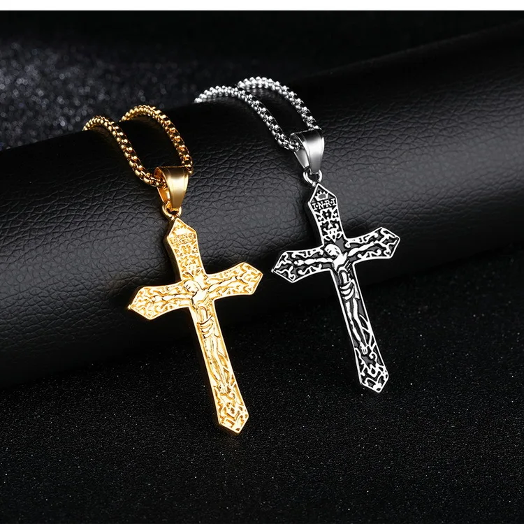 

Men Necklace Vintage Gold Color Cross Unisex Necklace Pendant Jewelry Jesus Silver Colo Cross Pendant Necklaces For Women