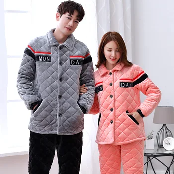 

New Clip Cotton Couple Pajamas Suit Long Sleeve Turn-down Collar Casual Comfortable Soft Plus Size M-3XL Lovers Winter Pyjamas