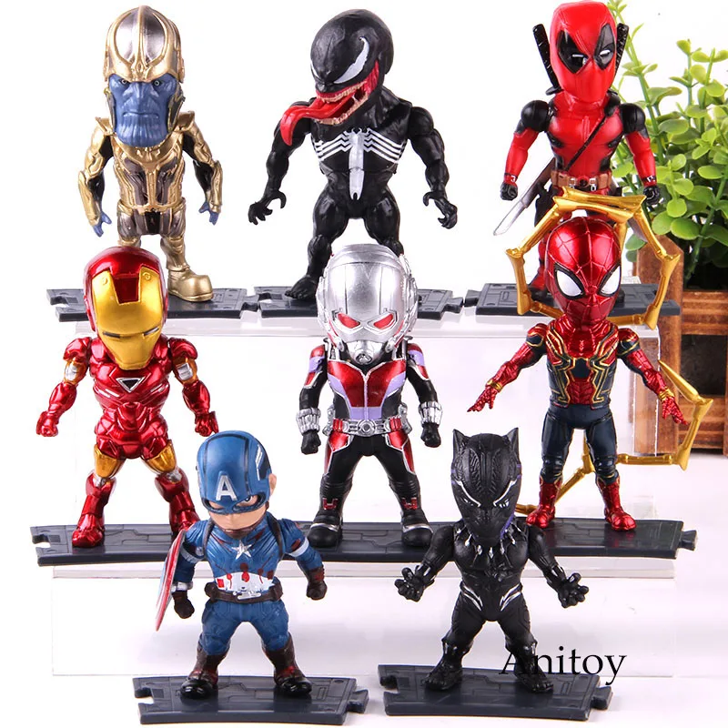 

Q Version Venom Spider Man Captain America Deadpool Black Pather Figure Action Marvel PVC Collection Model Toy 4-8pcs/set