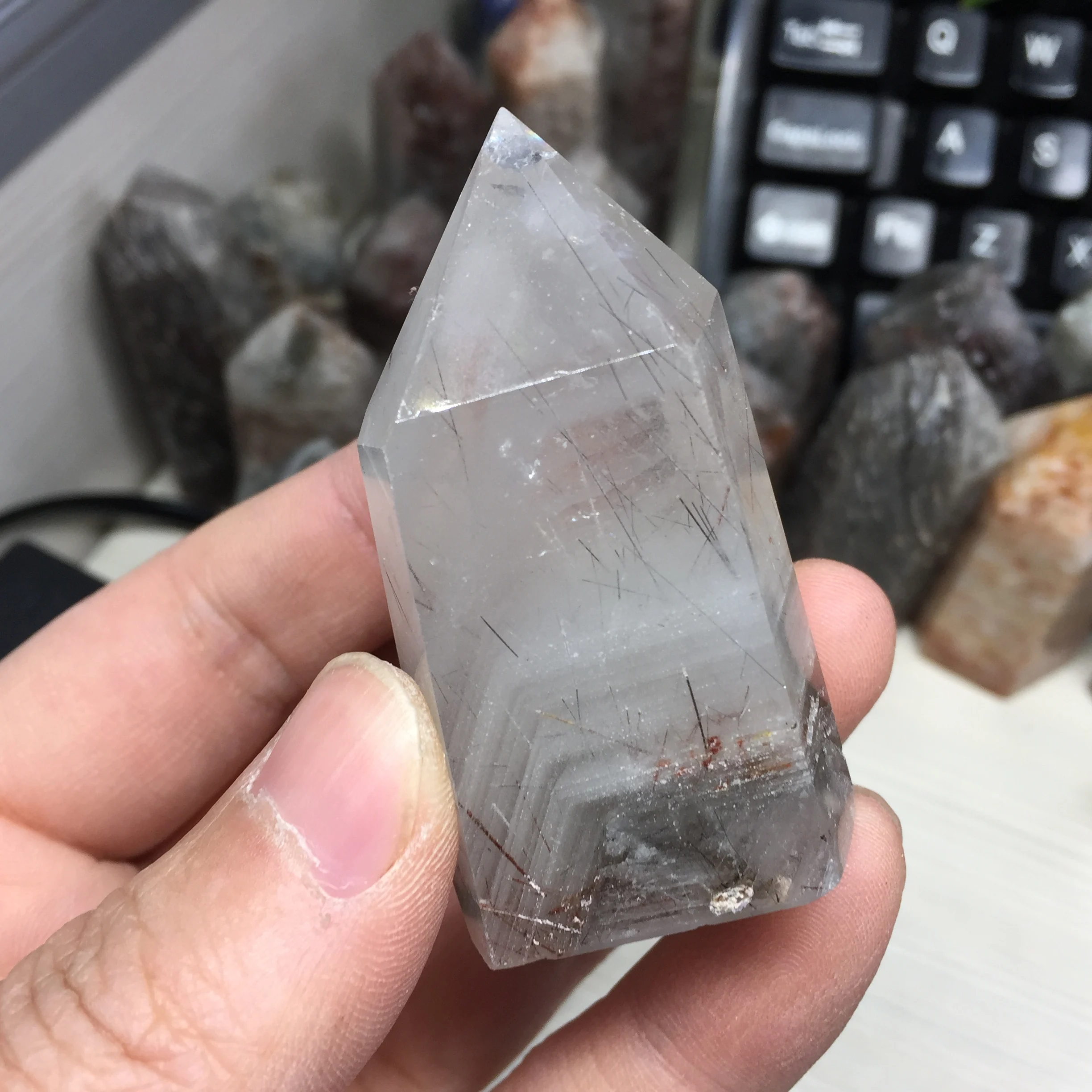 

79g Natural Healing Phantom Quartz Crystal Wand Clear Hierarchy Details Decoration Stone #BH1211