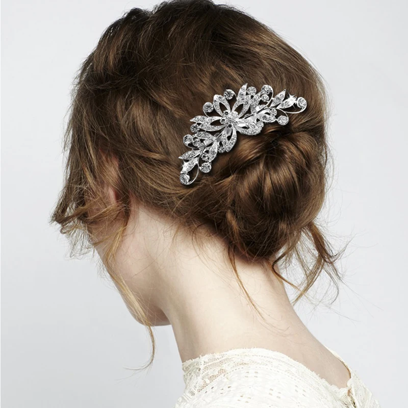 Bridal Hair Combs Silver Color Pearl Rhinestone Flower For Women Crystal Hair Ornaments Jewelry Wedding Accessories