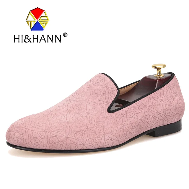 Buy New arrival pink color Handmade men velvet shoes