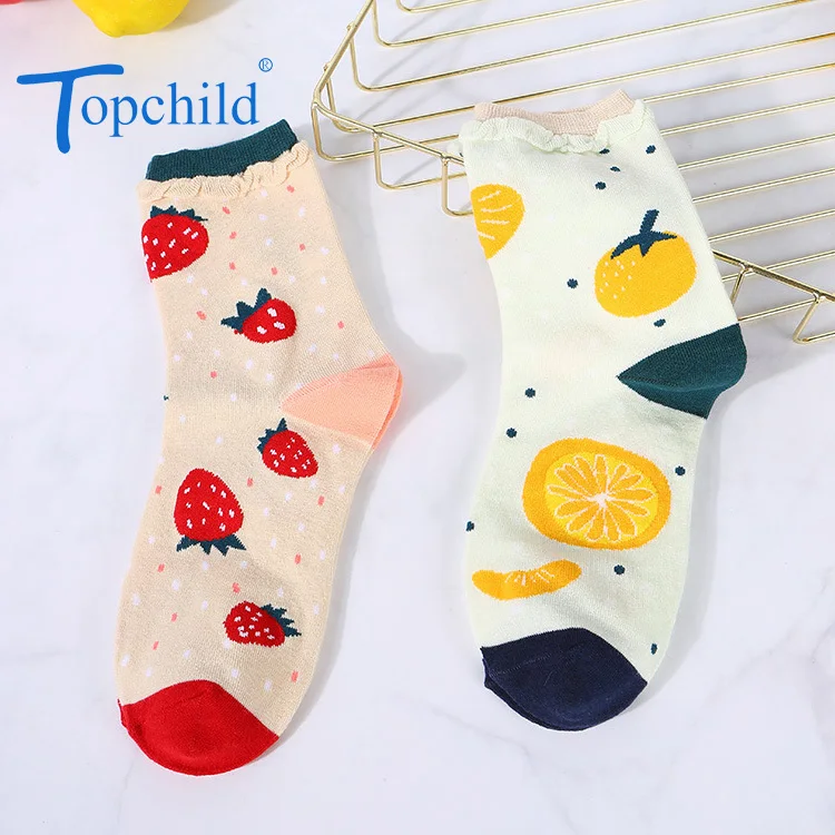 Topchild счастливые носки мультфильм фрукты Клубника оранжевый зимние толстые