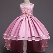 Элегантное свадебное платье для девочек с жемчужными лепестками, праздничное платье принцессы из тюля с длинными рукавами для 3, 4, 5, 6, 7, 8, 9, 10, 11, 12 лет