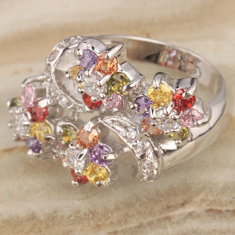 

Delicate Multicolor Zircon Garnet 925 Sterling Silver & Trendy Jewelry Ring Size 6 / 7 / 8 / 9 S0891