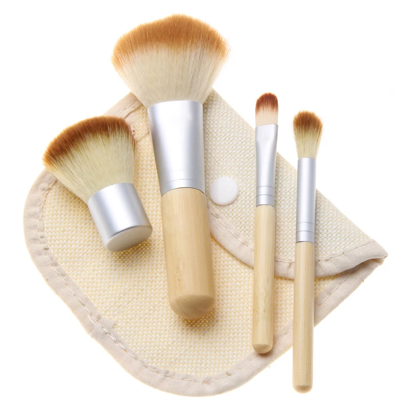 

New Professional 4Pcs Bamboo Makeup Brushes Set Foundation Eyeshadow Concealer Blusher Brush with Burlap Bag Makeup Beauty Tools