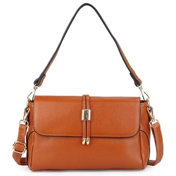

New Arrivals Cowhide Leather Messenger Bags Large Capacity Traveling Handbag Fashion Cover Style Cross-Body Bag For Ladies