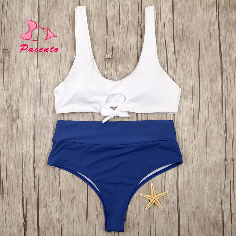 Pacento New High Waist Bikini Thong Bottom Sexy Swimsuit Bandage Mix