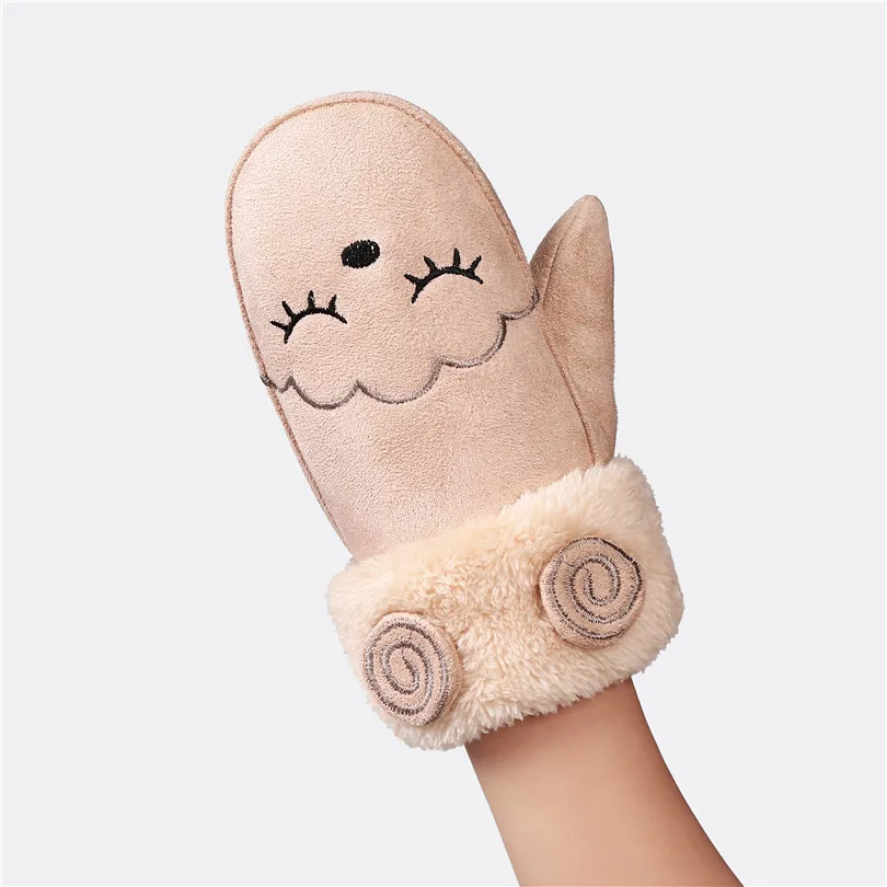 ChenKe/ г. Зимние теплые перчатки для мальчиков и девочек, детские толстые флисовые варежки с рисунком кота для девочек и мальчиков, детские перчатки с лямкой на шее - Цвет: A-beige