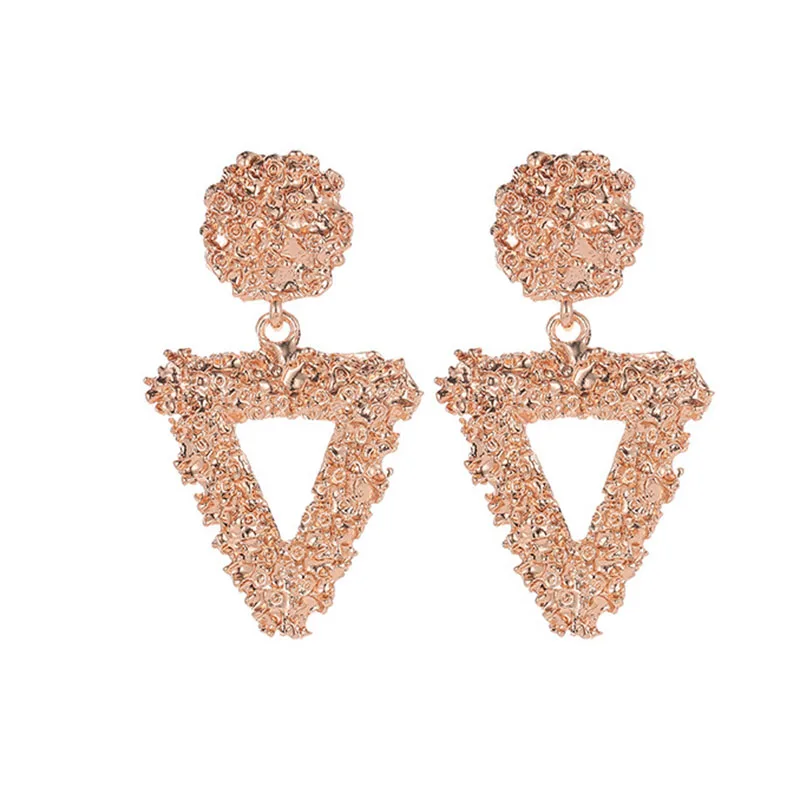

Europe and America Exaggerated Metal Wind Alloy Geometric Earrings Female Fashion Personality Embossed Ear Long Pendant Jewelry