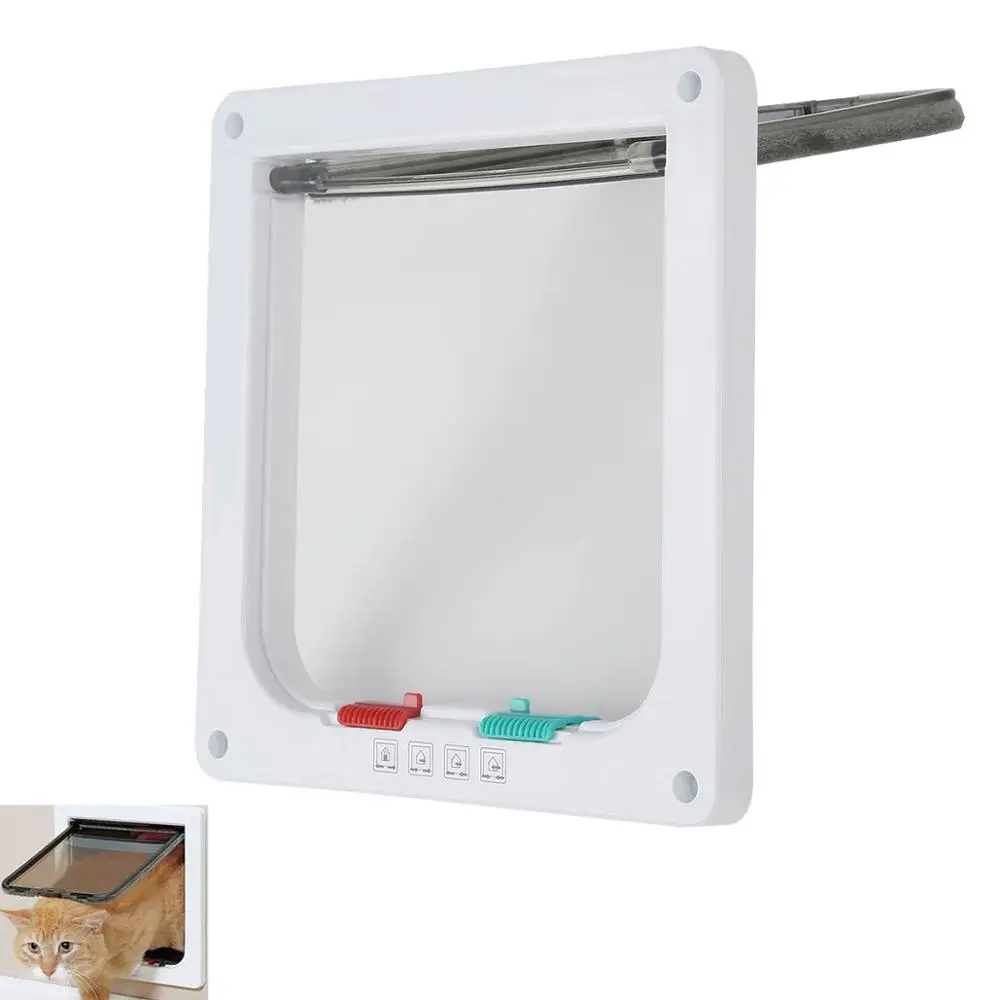 

White 4-Way Medium Pet Cat Kitten Small Lockable Safe Flap Door US STOCK