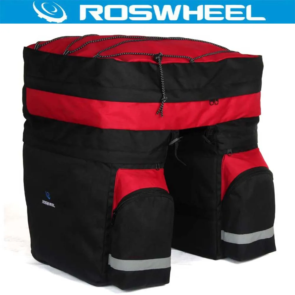 ROSWHEEL 60L Водонепроницаемая велосипедная сумка для горной дороги, велосипедная двойная боковая задняя стойка, заднее сиденье, багажник, переноска, дождевик - Цвет: Black red