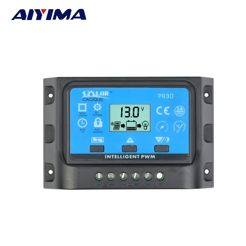 

Aiyima Solar Charge Controller 12V 24V 10A 20A 30A Automatic Solar panel charge controller Universal USB with LCD Display