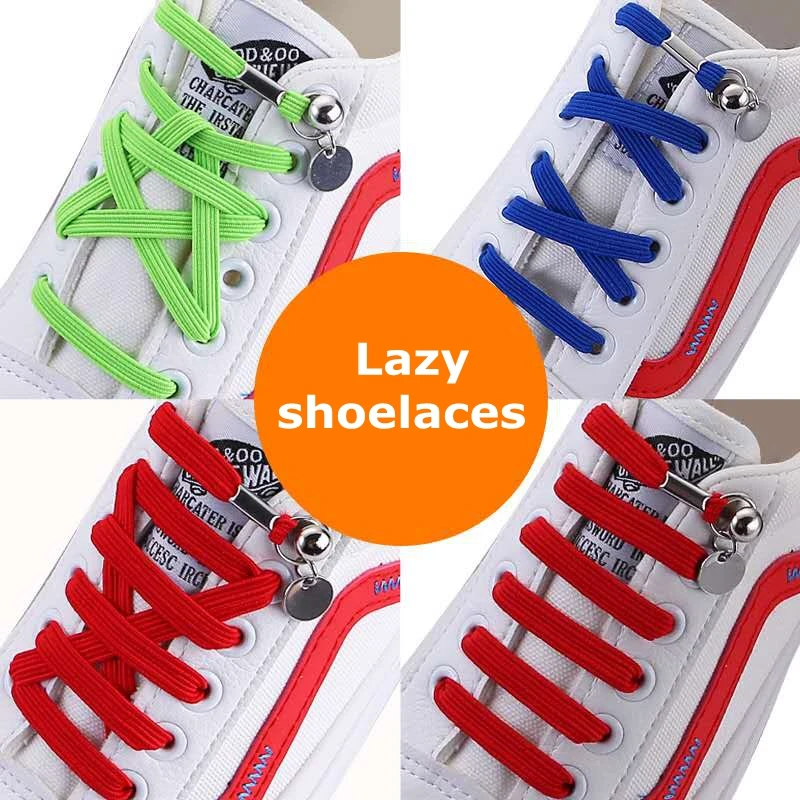 1 Pair New Elastic Shoelaces Flat Shoe laces No Tie Metal Buckle Unisex Convenient Shoelace Quick Safety Sneakers Lazy laces