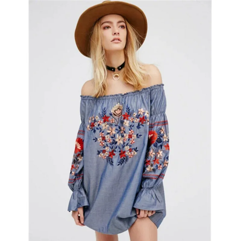 2017 ethnic shoulder embroidery flower dress new 2017 ethnic shoulder embroidery flower dress new